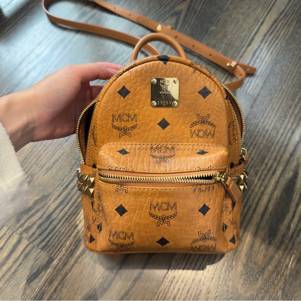 MCM Cognac Backpack with Gold Accents